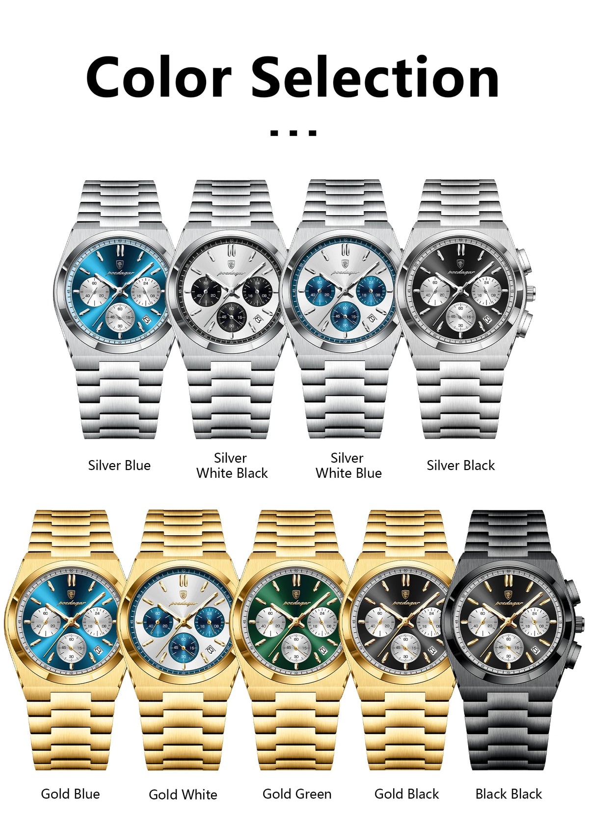 POEDAGAR Luxury Man Watch Chronograph Date Stainless Steel Sport Men Wristwatch Waterproof Luminous Fashion Quartz Men's Watches