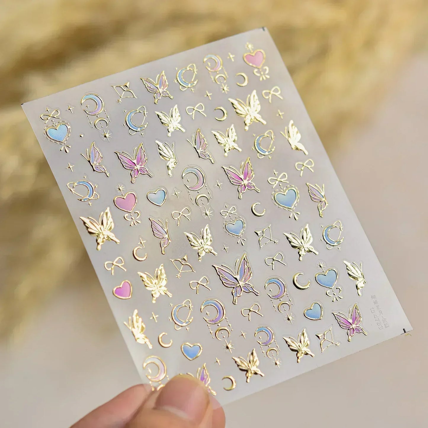 Shiny Jelly Butterfly Charming Golden Gradient Bowknot 5D Self Adhesive Nail Art Sticker Flower Petal Rhinestone Manicure Decals