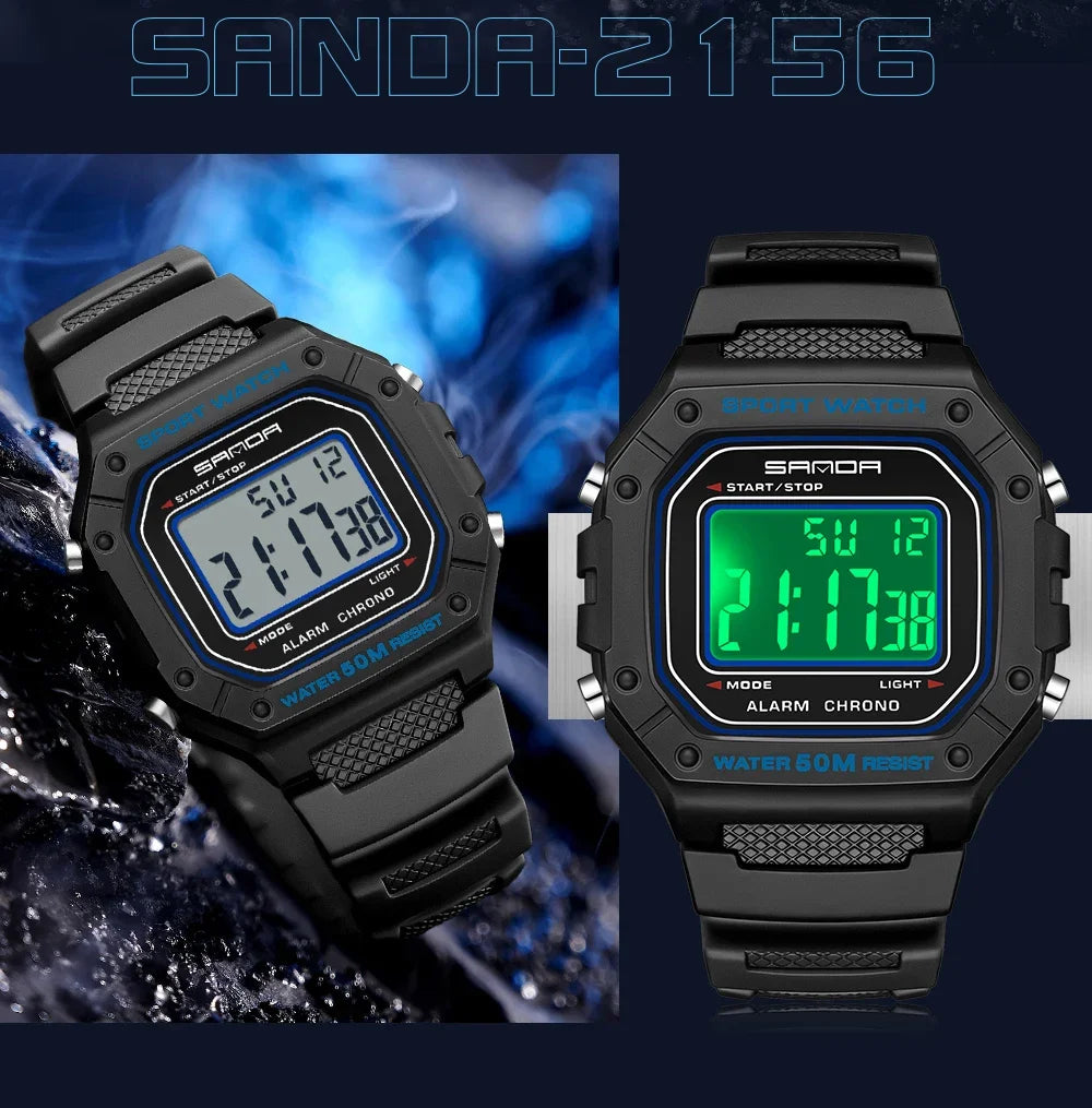 SANDA 2156 Fashion Men's Watches Waterproof Sports Watch For Man Military S-style Shock Stopwatch Shockproof Digital Wristwatch