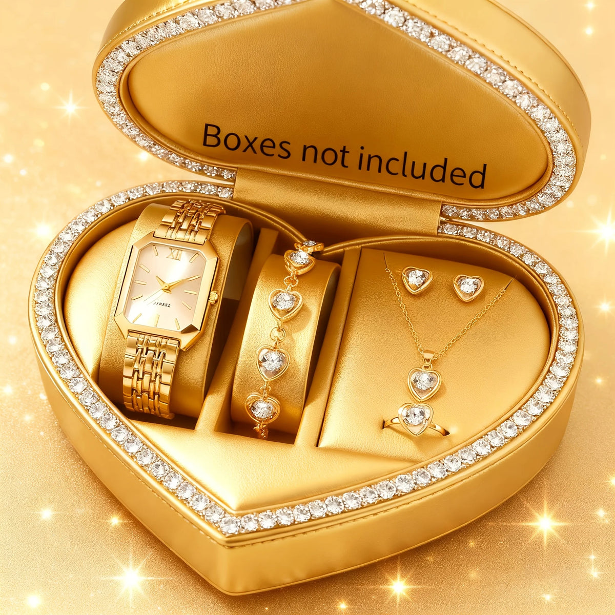 6PCS Elegant Rectangle Women Quartz Watch Rhinestone Jewelry Set Ladies Wristwatches Reloj Mujer（Without Box）