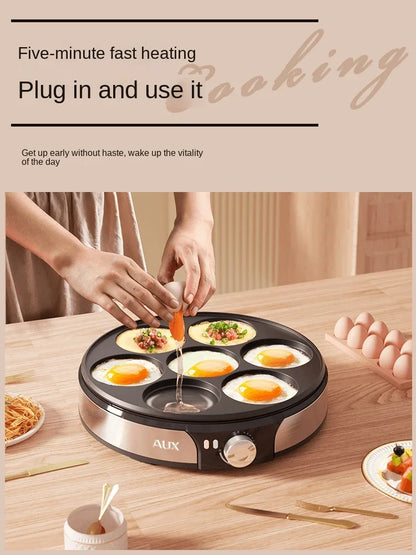 220V Professional Crepe Maker with 7 Holes Egg Burgers Crepes and Omelettes Baking Pan Perfect for Breakfast