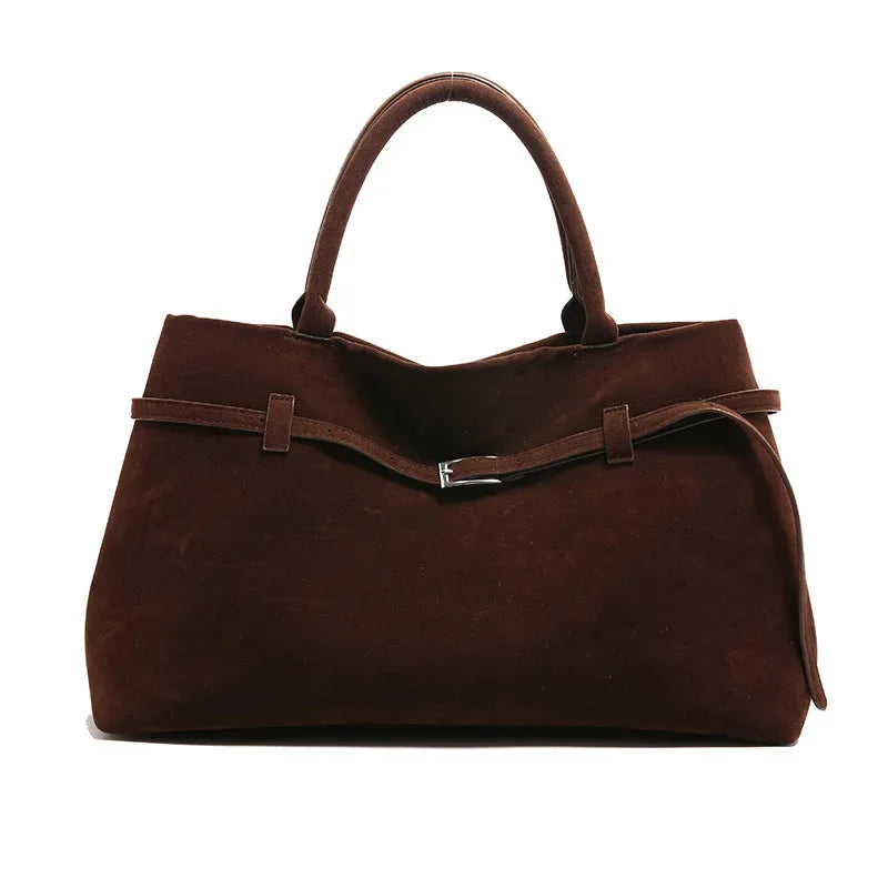 Vintage Satin-Leather Tote Bag – Casual Style with Buckle Closure, Large Capacity for Commuting & Everyday Shoulder Carry