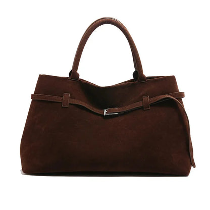 Vintage Satin-Leather Tote Bag – Casual Style with Buckle Closure, Large Capacity for Commuting & Everyday Shoulder Carry