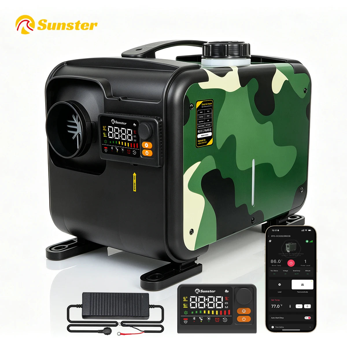 8KW Portable Horizontal Diesel Air Heater 12V Bluetooth LCD Adapter For Car Truck RV Camper Motorhome Campinging Home Heating