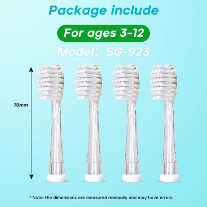 Seago Replacement Brush Heads for SG-2139, SG-513, and SG-977 Electric Toothbrush - Soft Bristles, Pack of 4 (Model H923)