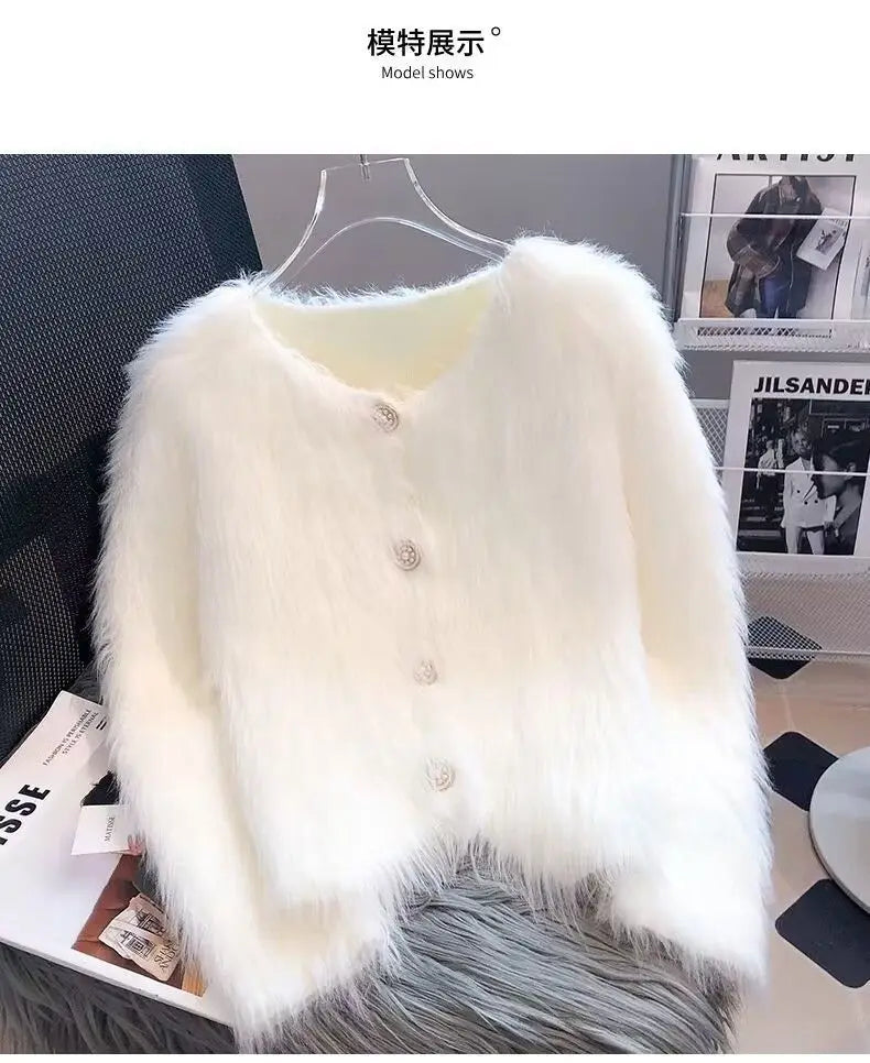 Imitation Mink Cashmere Knitted Cardigan Sweater Coat Women Autumn And Winter 2023 Popular European Soft Cardigan Sweater Female