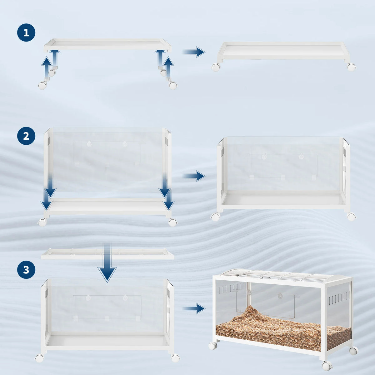 Large Hamster Cage - Metal Frame, Glass Bottom, Acrylic Sides - Chew-Proof Stackable Small Animal Habitat Box with Wheels and Door for Hamsters Gerbils Rats & Small Pets
