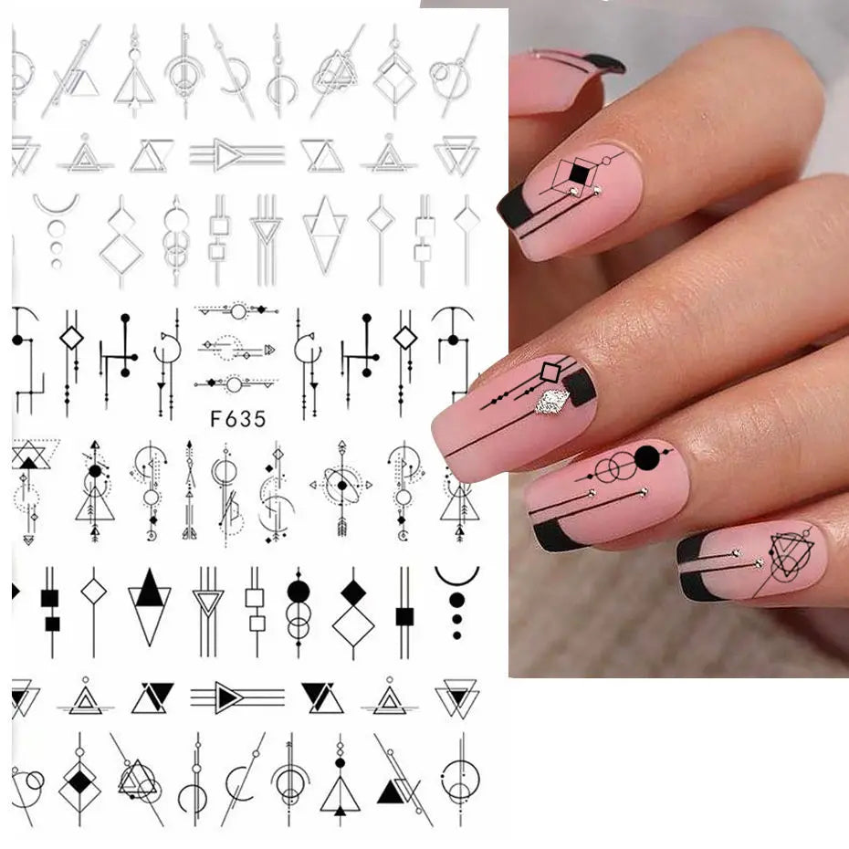 Black and White Love Flowers Line Art 3D Stickers Nail Decals Nail Art Accessories Butterfly Rose Nail Stickers Nail Sliders