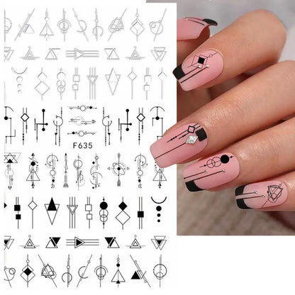 Black and White Love Flowers Line Art 3D Stickers Nail Decals Nail Art Accessories Butterfly Rose Nail Stickers Nail Sliders