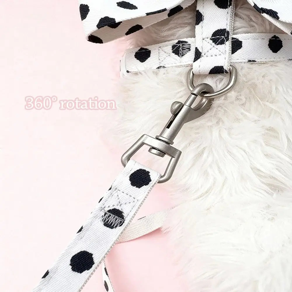 Cute Polka Dot Pet Vest Harness Bowknot Adjustable Pet Traction Rope with Collar Cat Traction Rope Puppy