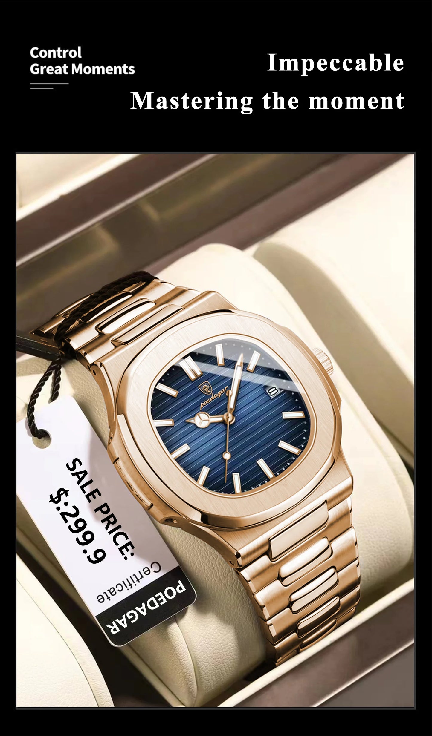 POEDAGAR Fashion Business Man Watch Waterproof Luminous Date Stainless Steel Men Quartz Watch Luxury Square Men's Watches Reloj