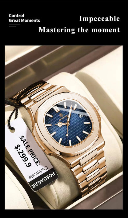 POEDAGAR Fashion Business Man Watch Waterproof Luminous Date Stainless Steel Men Quartz Watch Luxury Square Men's Watches Reloj