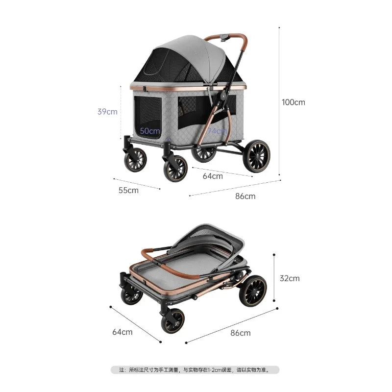 Foldable Large Giant Dog Stroller Lightweight Portable Multi Cat Pet Carrier for Senior Dogs Outdoor Travel