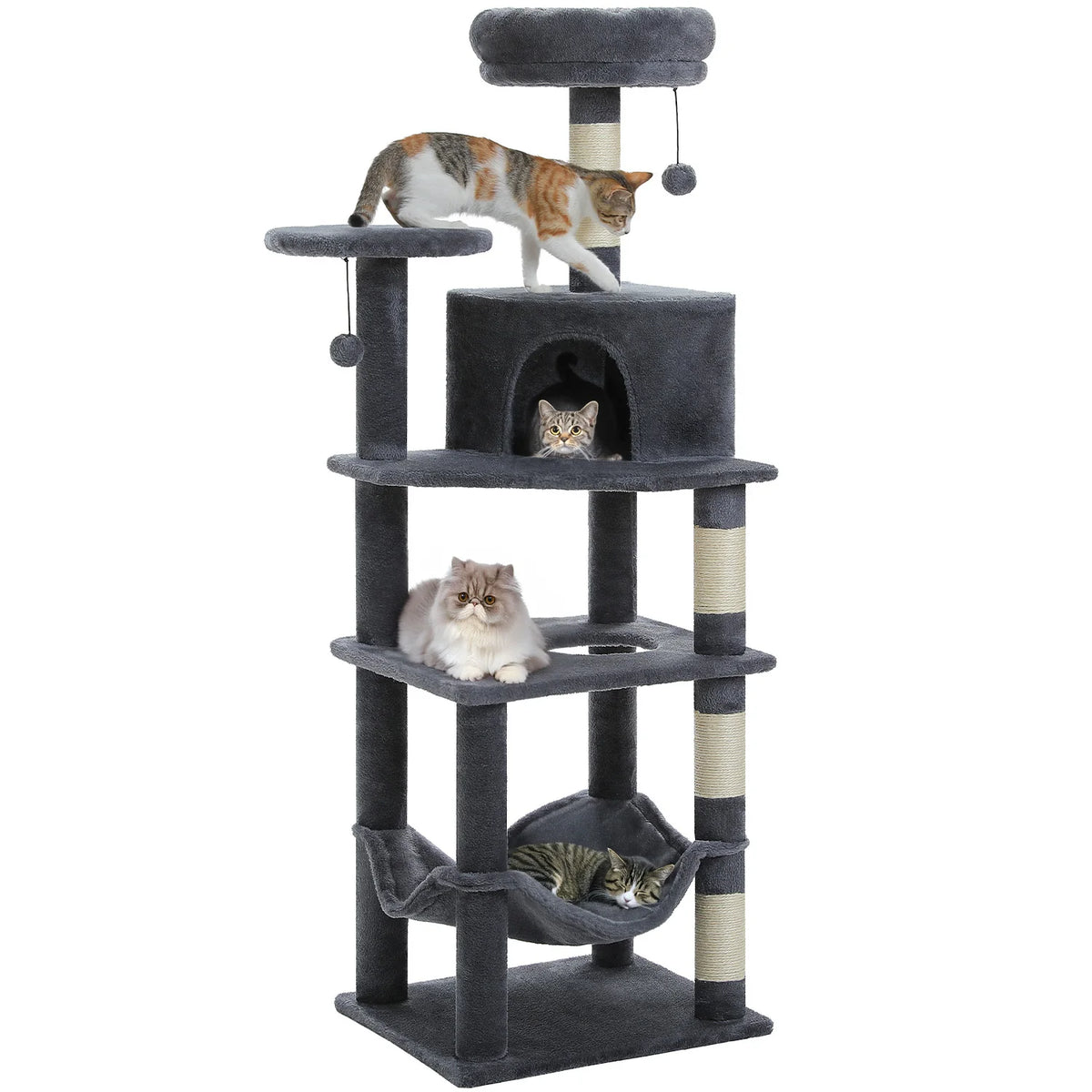 Multi-Level Cat Tree for Indoor Cats Large Cat Tower with Cozy Condo Hammock Sisal Scratching Posts Cat Scratchers Bed Cat Toys