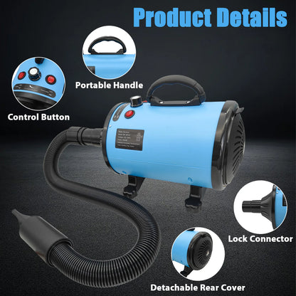 Pet Hair Dryer, Adjustable Wind Speed And Temperature Dog And Cat Grooming Blower, With 4 Different Nozzles, Can Quickly Dry All Pets