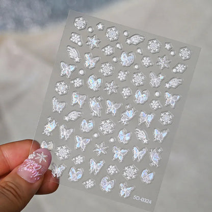 Pink Purple Aurora Shell Butterfly Nail Stickers Shiny Laser 3D Butterflies Nail Decals 8*10cm Adhesive Aurora Shell Butterfly N