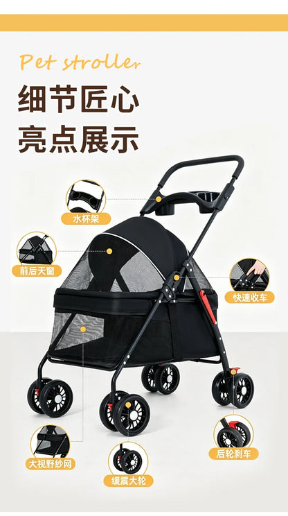 Multi Function Pet Stroller Foldable Push Pull Trolley Carrier Handbag for Cats Small Dogs Outdoor Travel Daily Use 펫 유모차