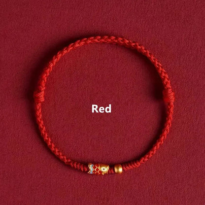 Hand Braided Red Rope Bracelet Copper Lucky Bead Hand Rope Couple Bracelet Simple Buckle Ethnic Original Female Accessory
