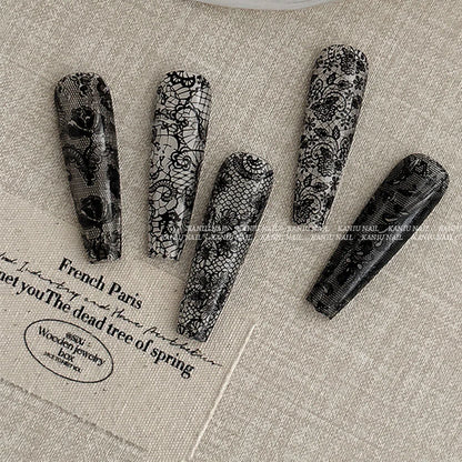10 Rolls/Box New Black&White Lace Nail Transfer Stickers Sexy Lace Flower Full Wraps Nail Decals DIY French Manicure Decorations