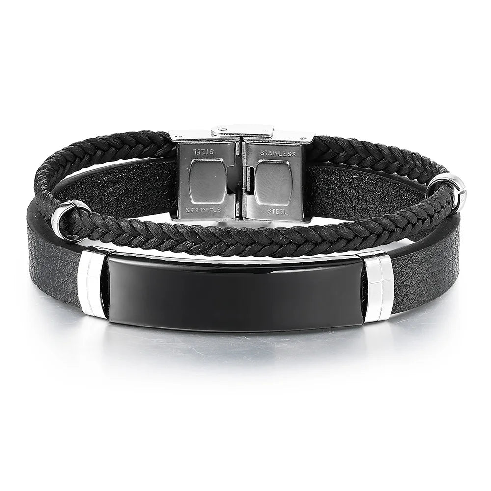 Bracelet Homme Twist Braid Leather Rope Bracelets For Men Stainless Steel Hiphop Rock Fashion Jewelry Accessories Wholesale