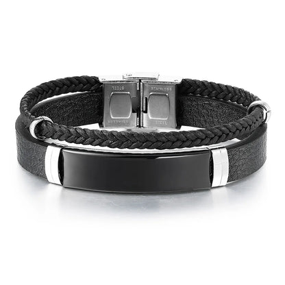 Bracelet Homme Twist Braid Leather Rope Bracelets For Men Stainless Steel Hiphop Rock Fashion Jewelry Accessories Wholesale