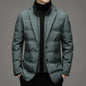 Men's Solid Color Detachable Stand Collar Long Sleeve Casual Business Trendy Down Coats Winter New Fashion Suit Blazers Clothes