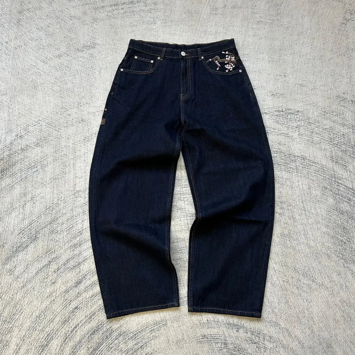 Hip-hop gold coin jeans Y2K retro low waist wide leg zipper pants y2k clothing men's fashion embroidered loose jeans