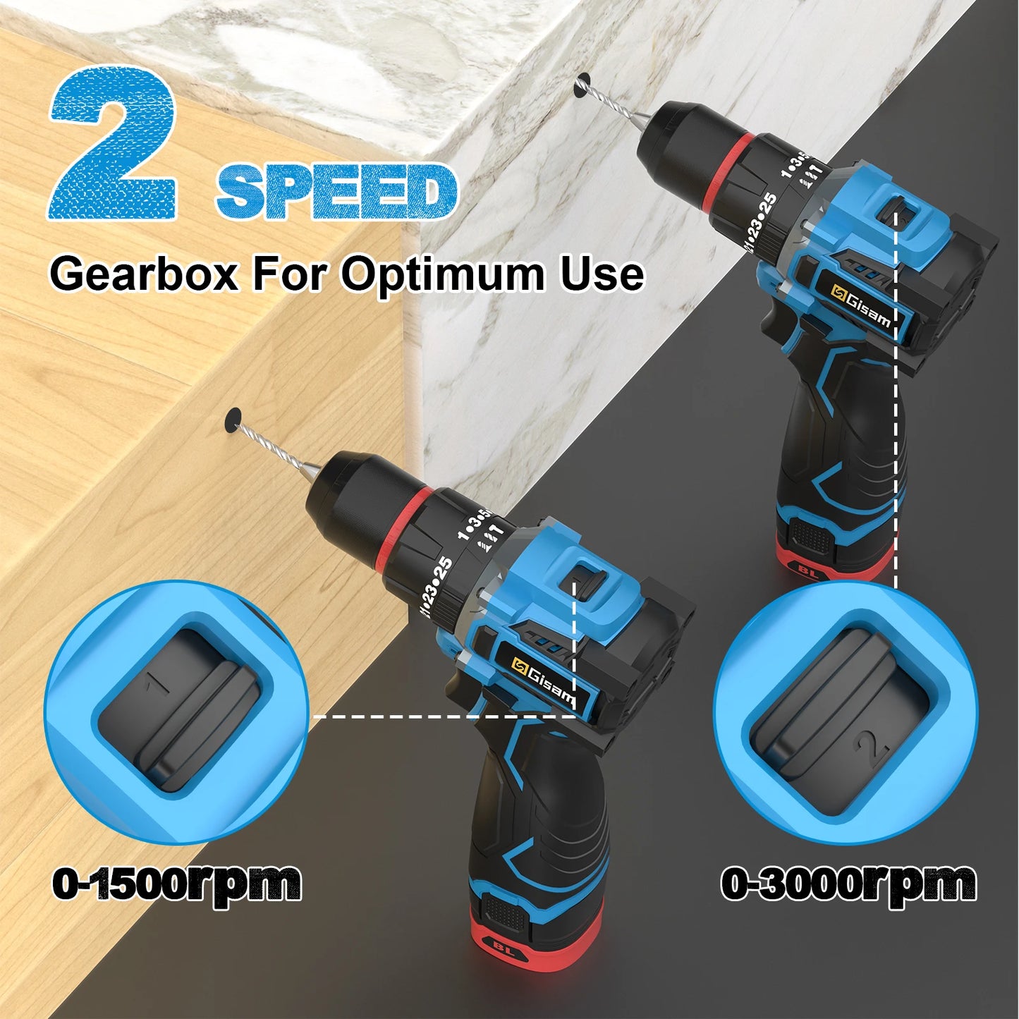 Gisam 95NM Brushless Electric Impact Drill 25+3 Torque 3 in 1 Cordless Electric Screwdriver Portable Power Tools For Home Woodwo