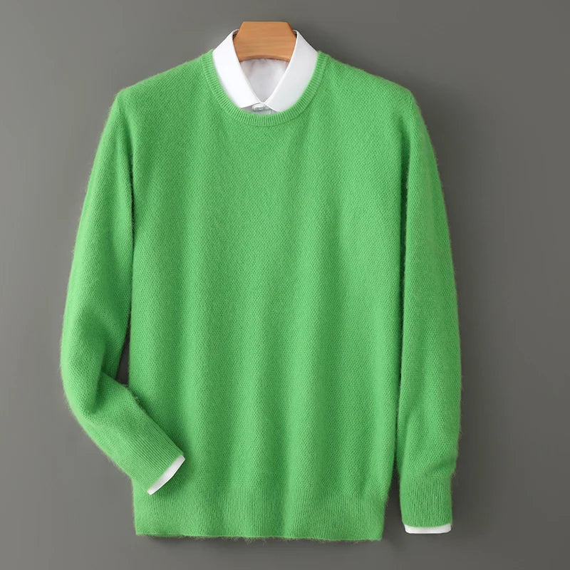 Men's 100% Pure Mink Cashmere Sweater O-Neck Pullovers Knit Large Size Mink Sweater Winter New Long Sleeve High-End Jumpers Tops