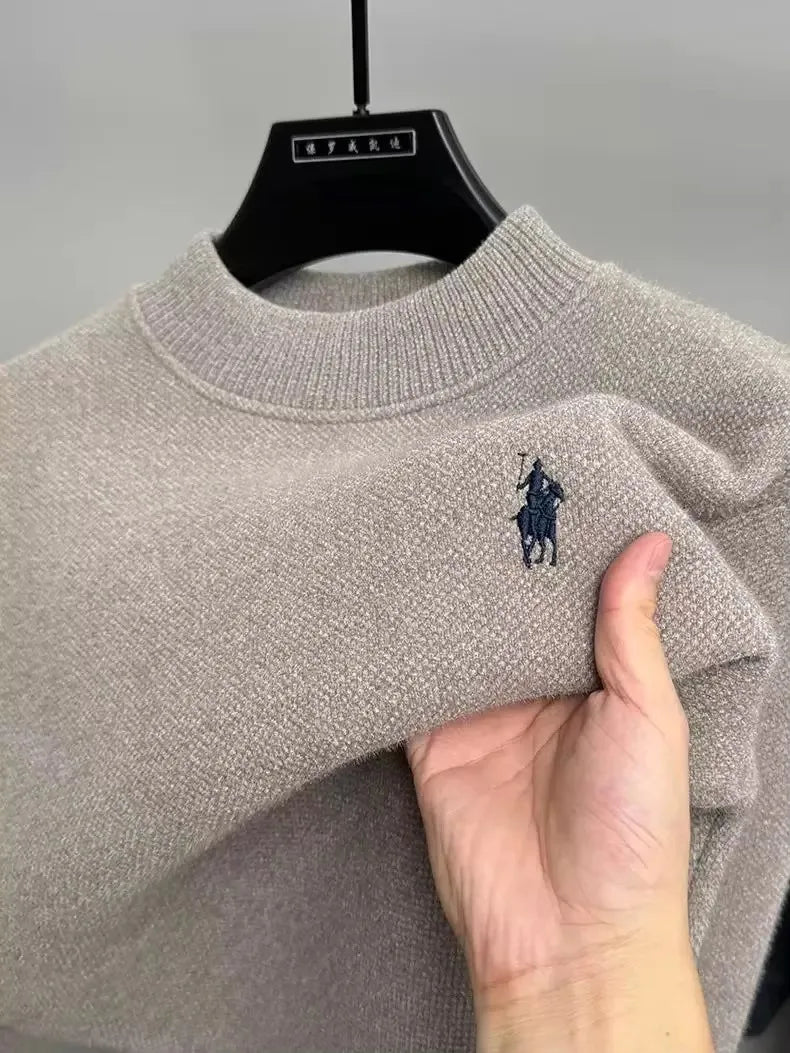 High end brand velvet sweater men's new designer fashion exquisite pony embroidery winter thick warm round neck knitted pullover