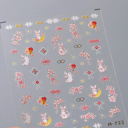 Collage Text English Letter Musical Note Star Graffiti Colorful 5D Love Heart Bowknot Nail Art Sticker Adhesive Manicure Decals