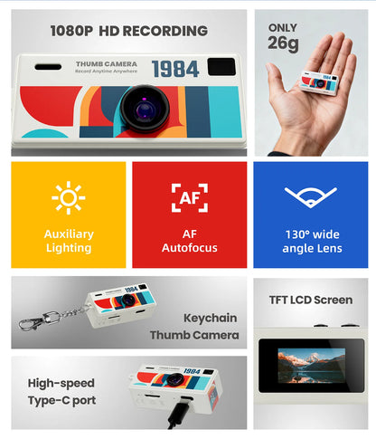 Mini Digital Camera 0.96 Inch Keychain Camera Retro Support Memory Card 1080P Very Small Camcorder Video Recorder with Flash