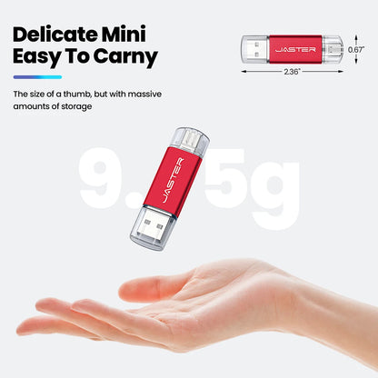 JASTER High Speed TYPE C 2in1 USB Flash Drive 64GB Metal Pen Drive Smart Phone Car TV 8GB Office Gift Memory Stick Fast Delivery