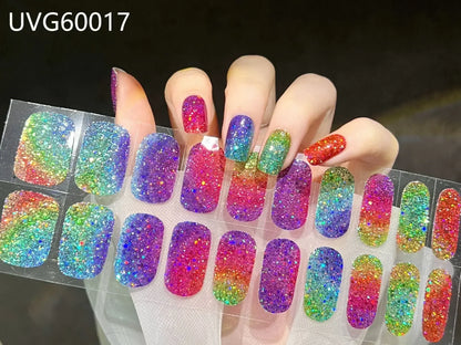 16/20/22Tips Semi-Cured Gel Nail Wraps Full Cover Manicure DIY Waterproof Long Lasting Gel Nail Stickers set for UV Lamp Need