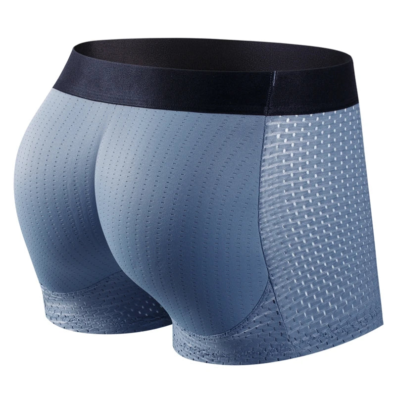 Men Trunks Built-in Fake Butt Hip Lifter Enhancer Shorts Boxer Briefs Padded Underwear Shapewear Underpants Nylon  Breathable
