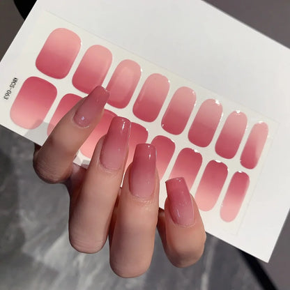 Semi-cured Gel Nail Stickers Solid Color Nail Semi-baked Tips Full Paste Nail Decals UV Lamp Need