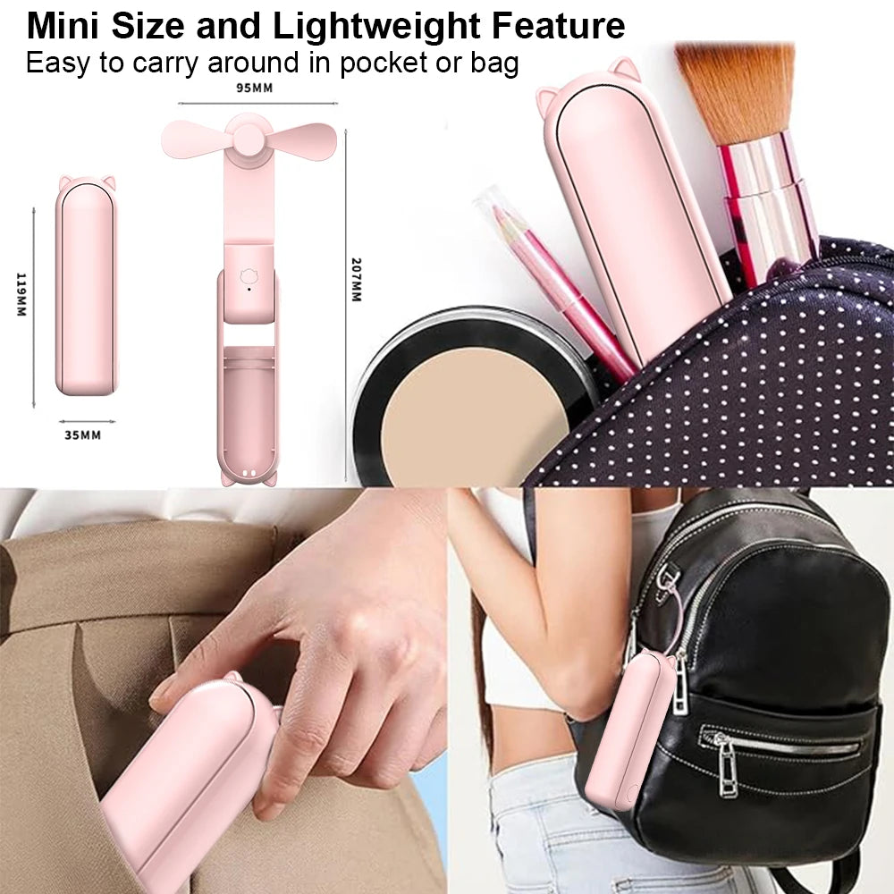 Handheld Mini Fan 3 in 1 Portable Fan 2000mAh USB Rechargeable with Power Bank Lightweight Pocket Small Fan for Travel Outdoor