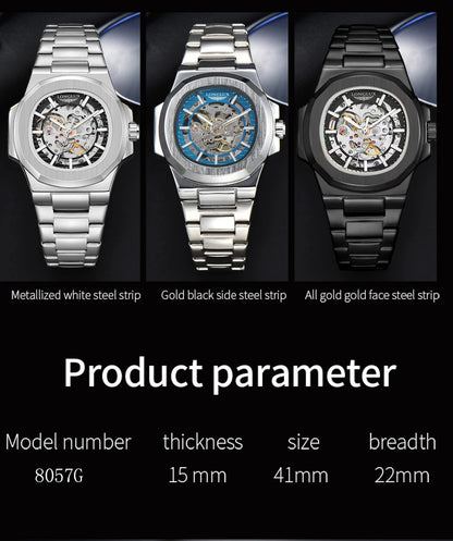 LONGLUX Men Automatic Mechanical Watch Luxury Watches Waterproof Skeleton Business Cheap Wholesale Stainless Steel Gift Watch