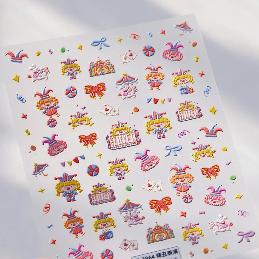 Lovely Animal Graffiti Cat Claw Rabbit Bunny Bear Dog Flower Fruit Dim Sum Candy Sunflower Adhesive 5D Nail Art Stickers Decal