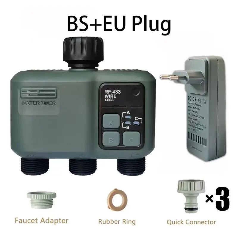 3 Zone Water Timer with, Tuya Wifi+RF433, Featuring IPX5 Waterproof, Rain Delay, Intelligent Irrigation, Suitable for the Garden