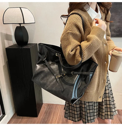 Tote Bag Designer Retro PU Leather Shoulder Handbag for Women Winter Trend Y2K Fashion Handbags Females Travel Luxury Tote Bags