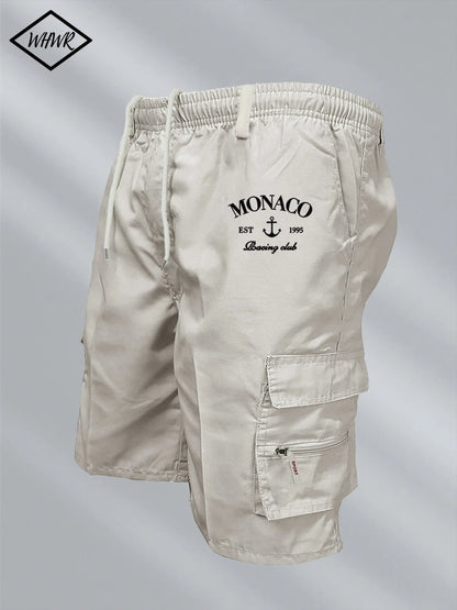 Monaco Flag Printed Cargo Shorts Summer Men's Tactical Shorts Casual Loose Multi-pockets Elastic Waist Work Jogging Short Pants
