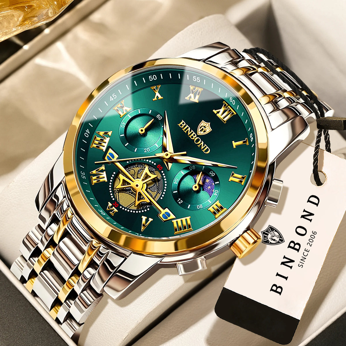 BINBOND Chronograph Men's Watches Accurate Quartz Watch For Men Luxury Luminous Waterproof StopWatch Durable Reloj