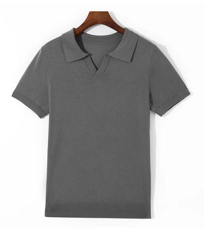 Spring and summer new 100% pure wool business casual knitting technology men's breathable soft lapel Polo short sleeve T-shirt.