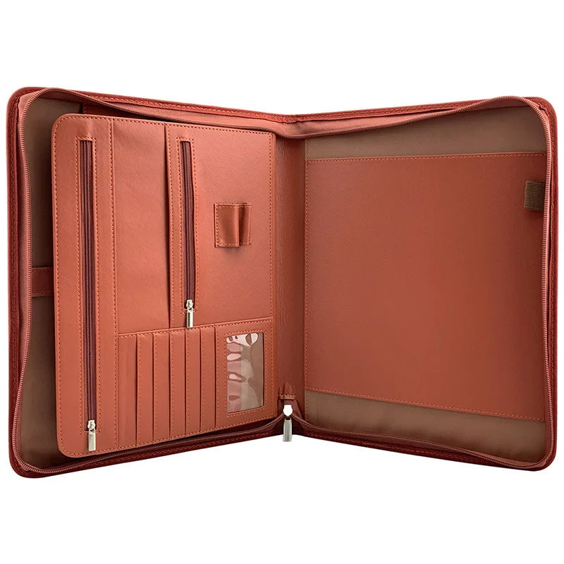 Leather Folder Zippered Closure Portfolio for Business IPad/Table and Card Interview Resume Binder