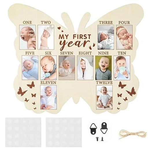 Wooden Baby’s First Year Picture Frame My First Year Butterfly Photo Frame 12 Month Milestone Board Baby Keepsake Frame