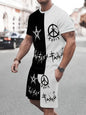 2025 Summer Men's Clothing Letter Print Short Sleeve Top Men's Elastic Waist Shorts 2-piece Set Plus Size T Shirts Shorts Set