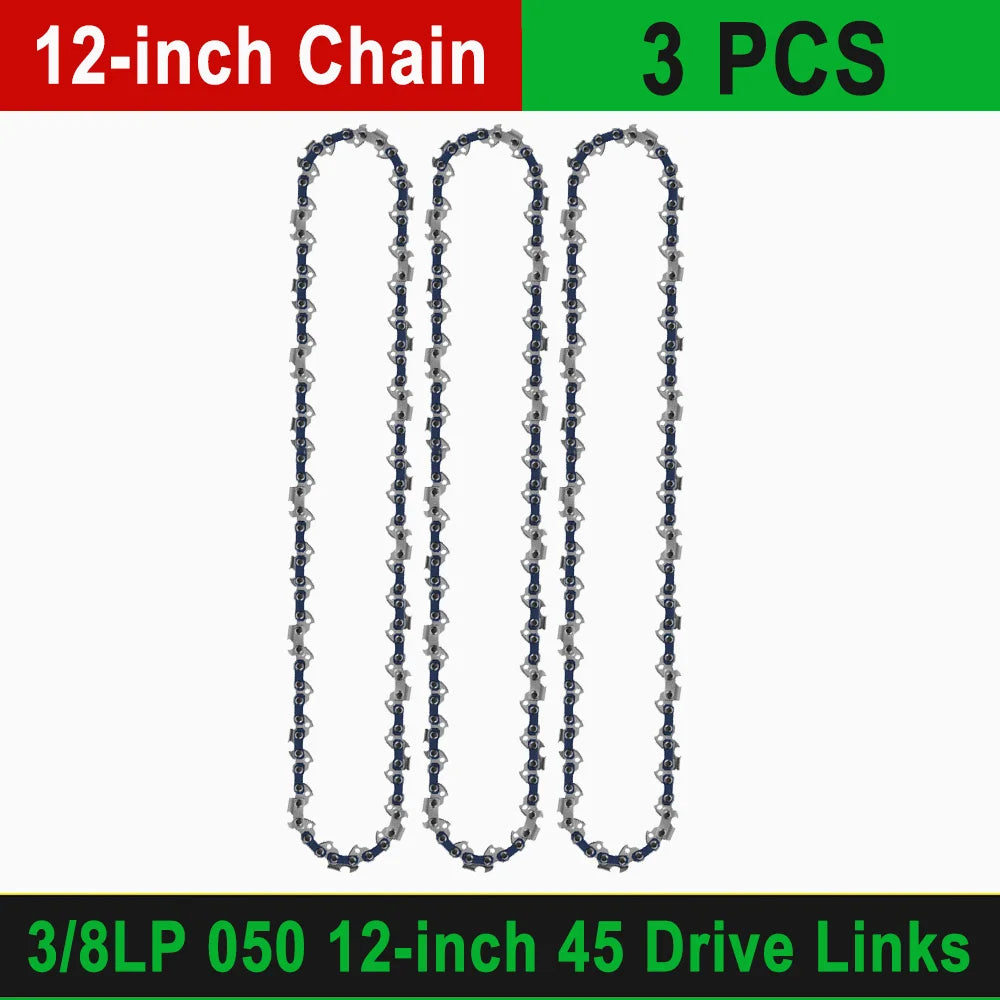 12" Guide Bar & 45 Link Chain Set 3/8"LP Pitch 0.050" Groove Width Rounded Teeth Alloy Chainsaw Components 12 Inch Electric Saw