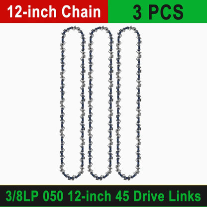 12" Guide Bar & 45 Link Chain Set 3/8"LP Pitch 0.050" Groove Width Rounded Teeth Alloy Chainsaw Components 12 Inch Electric Saw