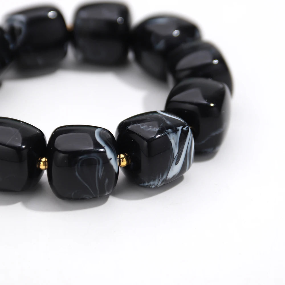 Acrylic Square Beads Elastic Bracelets for Women Boho Irregular Stone Shape Beaded Handmade Bracelet Bangle Retro Jewelry Gifts